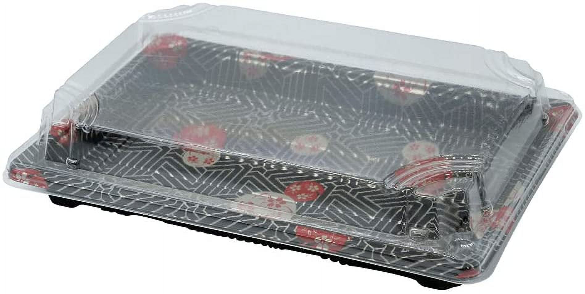 Restaurantware Roku 8.75 x 5.5 inch Sushi Trays, 100 Disposable Sushi Containers with Lids - Large, Rectangle, Black Plastic to Go Containers, for