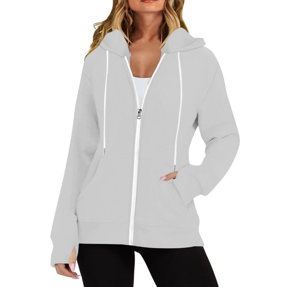 Up To 50% Off Black Zip up Hoodie Women Women's Fall/winter Solid Color Long Sleeve Pocket Drawstring Hoodie Zipper Thumb Hole Hoodie Womens Oversized Sweatshirts Hoodies
