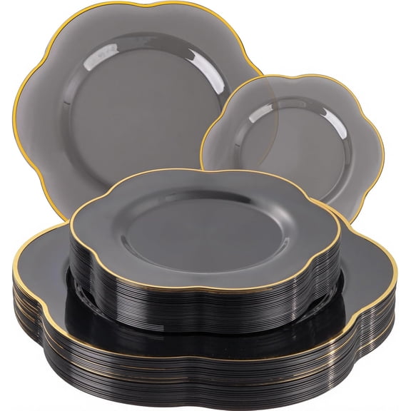 50 Black and Red Heavy Duty Plastic Plates 25 Dinner 25 Dessert