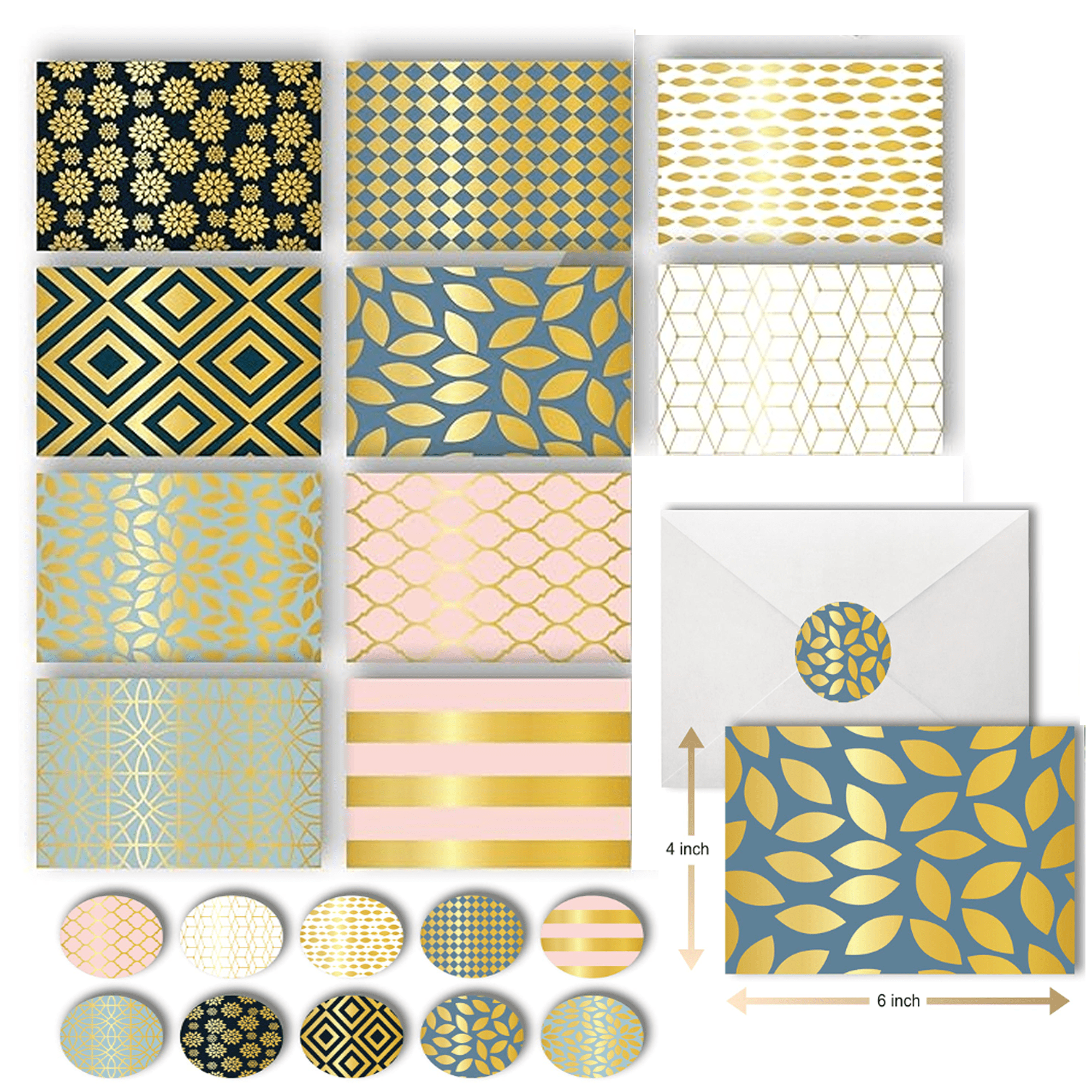 50 Blank Cards and Envelopes, Assorted Greeting Cards for All Occasions, 4x6” Blank Note Cards with Envelopes and Matching Stickers, Thank You Card Assortment Pack