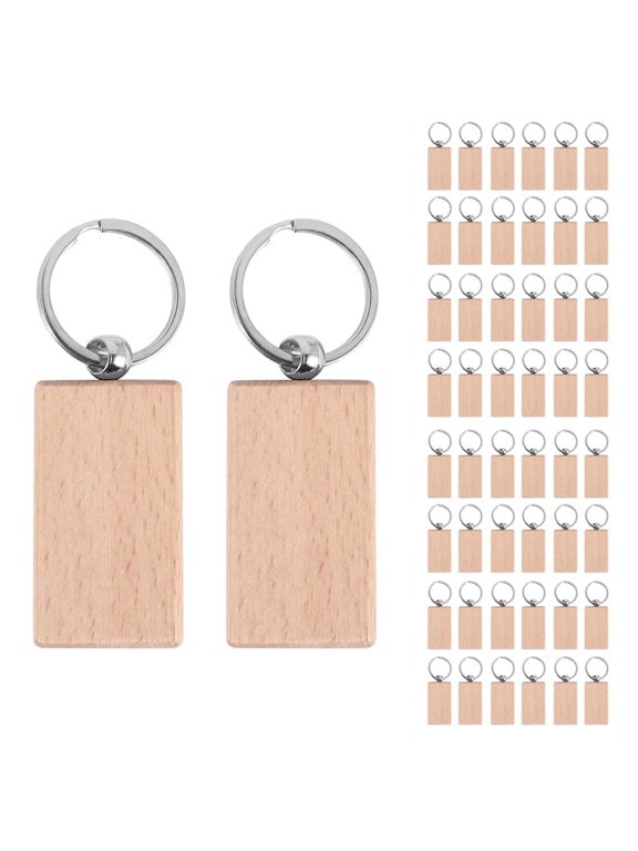 50 Blank Wooden Keychain Rectangular Engraving Key ID Can Be Engraved DIY