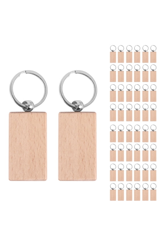 50 Blank Wooden Keychain Rectangular Engraving Key ID Can Be Engraved DIY