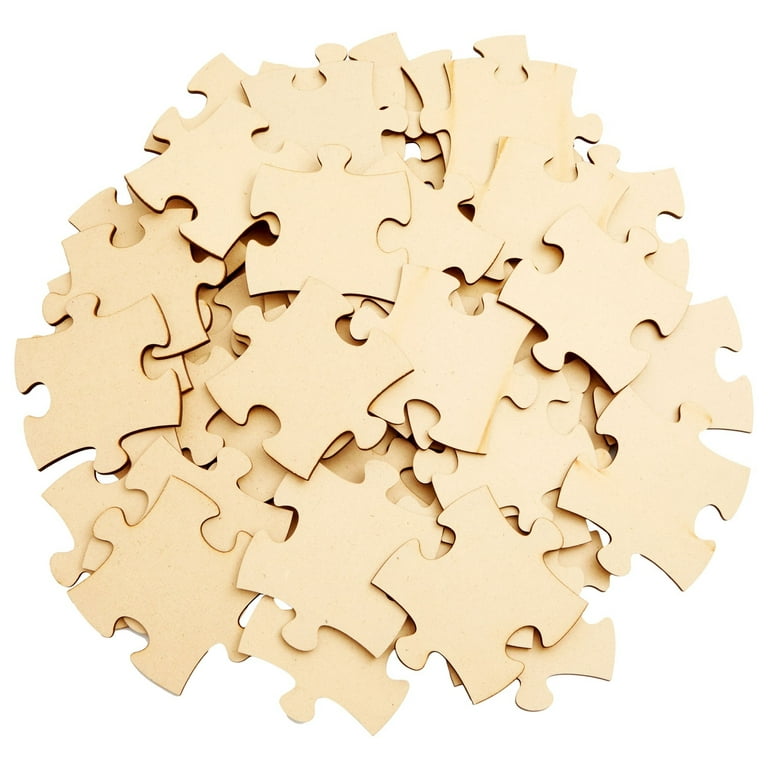 100pcs Blank Puzzle Pieces Unfinished Wood Puzzle Color Your Own Puzzles  for Kids DIY log assembly block jigsaw button