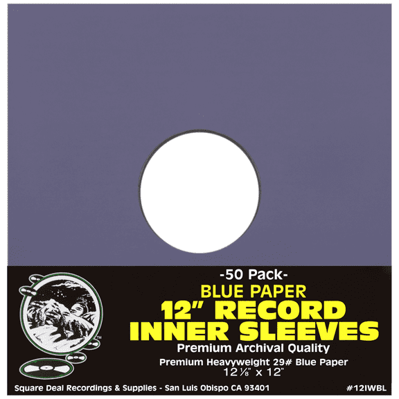 (50) Blue Paper Super Heavyweight 12" Record Inner Sleeves with Center Hole - 12IWBL