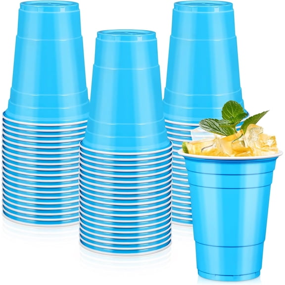 50 Blue Plastic Cups, 16 oz Disposable Cups, Drinking Cups For Party Supplies