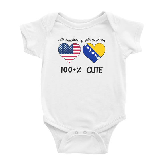 50% Bosnian + 50% American = 100+% Cute Baby Romper Bodysuit For Boy Girl (White, 0-3 Months)