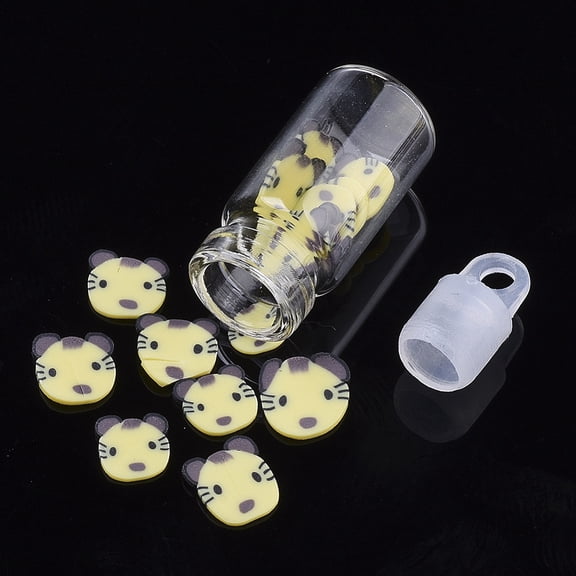 50 Bottle Handmade Polymer Clay Kitten Nail Art Decoration Accessories Cartoon Cat Head Pale Goldenrod 4~9x4~6x0.5~1mm