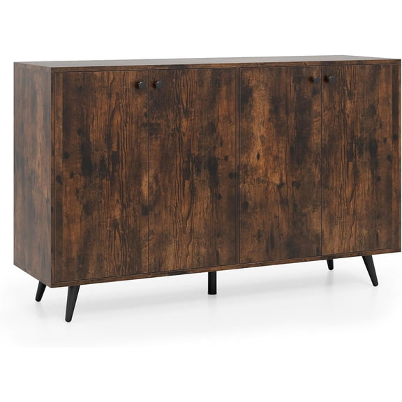 50 Buffet Cabinet with Storage, Large Sideboard with 4 Doors & Adjustable Shelves, Coffee Station with 5 Legs, Bar Table for Kitchen, Dining Living Room, Entryway (Rustic Brown, 50''W)