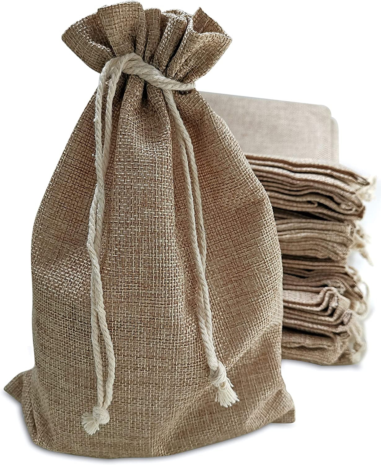 50 Burlap Bags with Drawstring, 7x10 Inch Rustic Gift Bag Bulk Pack for Mugs, Mason Jars, Christmas, Advent, Holiday Gift Bags, Wedding and Birthday Party Favor Bags, Grocery, Gift Wrap and Treat