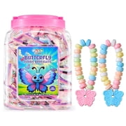 50 Butterfly Candy Bracelets, Novelty Pastel Candy Bracelets with Butterfly Charm, Cute Individually Wrapped Butterfly Party Favors, by 4YoreElves