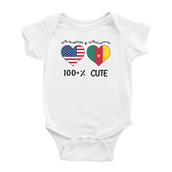 50% Cameroonian + 50% American = 100+% Cute Baby Bodysuits Newborn Clothes (White, 12-18 Months)