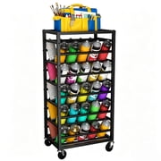 50-Can Spray Paint Organizer, Heavy Duty Rolling Aerosol Can Storage Rack, Double-Sided Metal Cart with Locking Casters for Garage, Workshop & Art Studio
