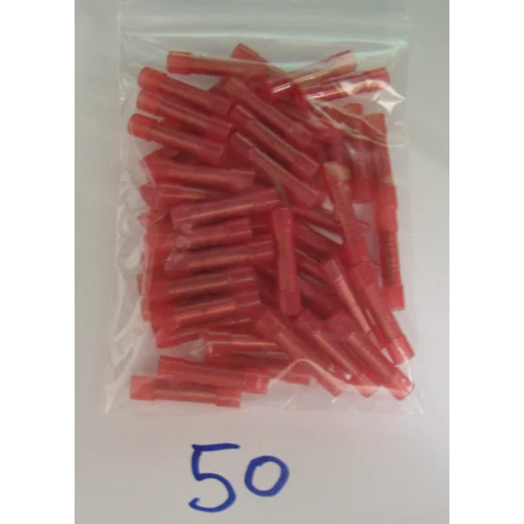 (50) Car Audio Wire Butt Connectors Red Nylon 22-18 Ga Awg Gauge Terminals Crimp