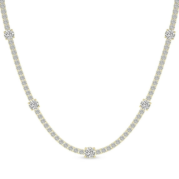 50 Carat Lab Diamond Tennis Necklace For Women 14K Yellow Gold | Round Shape IGI Certified FG-VS Diamonds Solitaire Station Tennis Necklace