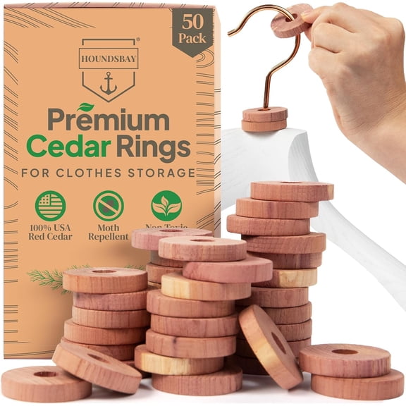 50 Cedar Rings for Clothes Storage & Closet Set - Drawer & Closet Freshener - Clothing Storage Accessories