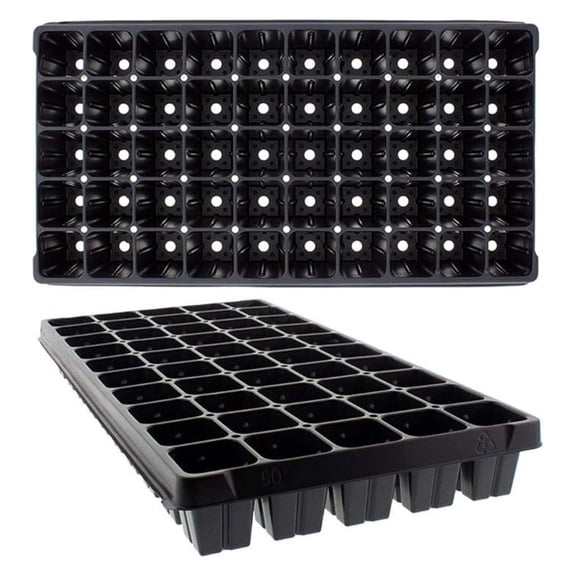 50 Cell Seed Starting Flats, 10 Pack - Heavy Duty Plug Trays for Seedlings, Square Cell Design, 1.9x2.3 Inch Cells - Plant Propagation Starter Kits
