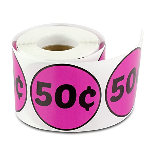 50 Cent Preprinted Price Labels Stickers 2" Round Retail Store Garage