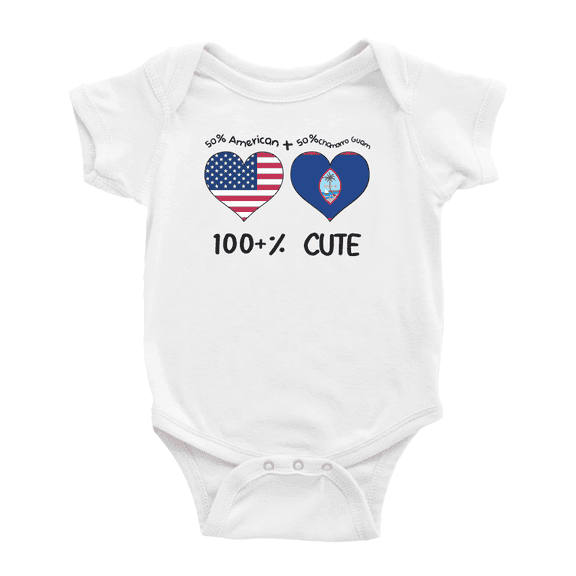 50% Chamorro Guam + 50% American = 100+% Cute Baby Clothes For Boy Girl (White, 12-18 Months)