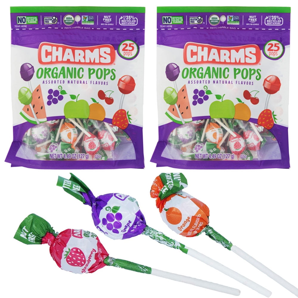50 Charms Organic Pops Natural Flavors Lollipop Sweet Sucker Candy Vegan  Treats 