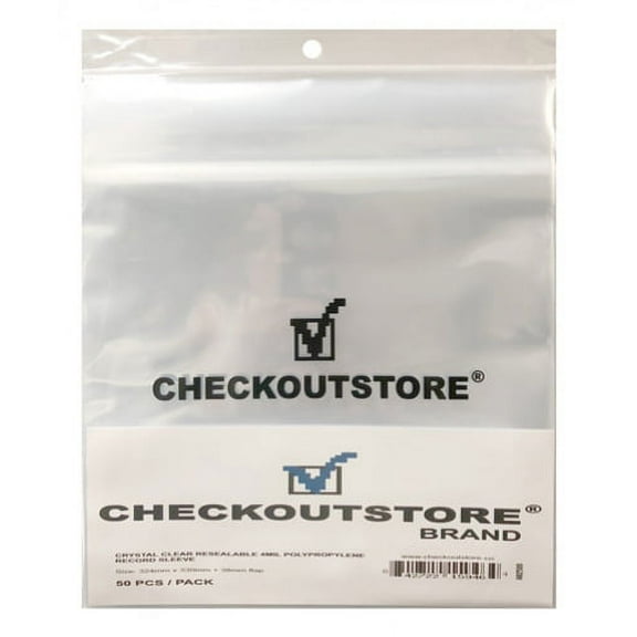 (50) CheckOutStore Crystal Clear Plastic OPP Sleeves for 12" Vinyl 33 RPM Records (4mil - Resealable Flap)