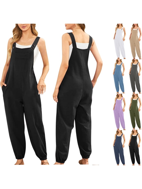 50% off Clear! New Jumpsuits for Women Casual Oversize Fashion and Casual Cold Shoulder Jumpsuit Solid Button Suspender Jumpsuits Wide Pocket Leg Pant Gift for Women On Sale