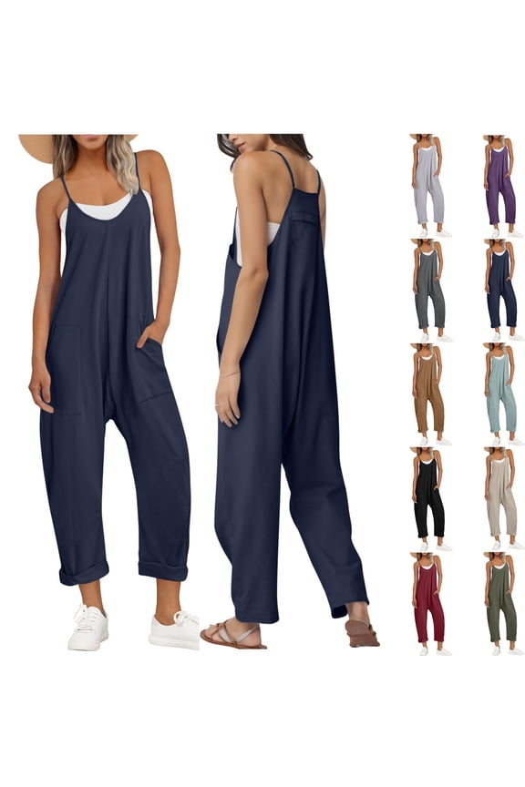 50% off Clear! New Jumpsuits for Women Casual Oversize Fashion and Casual Cold Shoulder Jumpsuit Solid Suspender Jumpsuits Wide Pocket Leg Pant Gift for Women On Sale