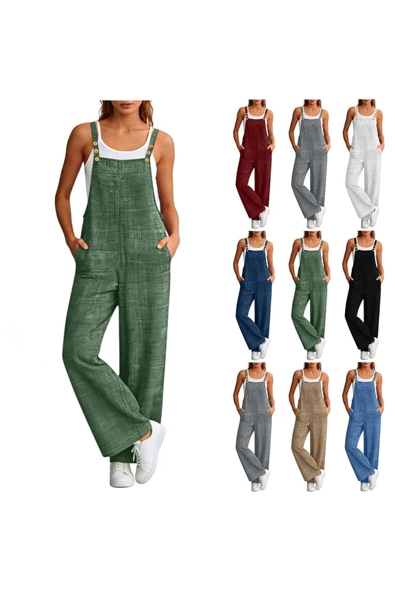50% off Clear! New Jumpsuits for Women Casual Oversize Sleeveless Overalls Jumpsuit Casual Plaid Print Summer Wide Leg Bib Pants Gift for Women On Sale