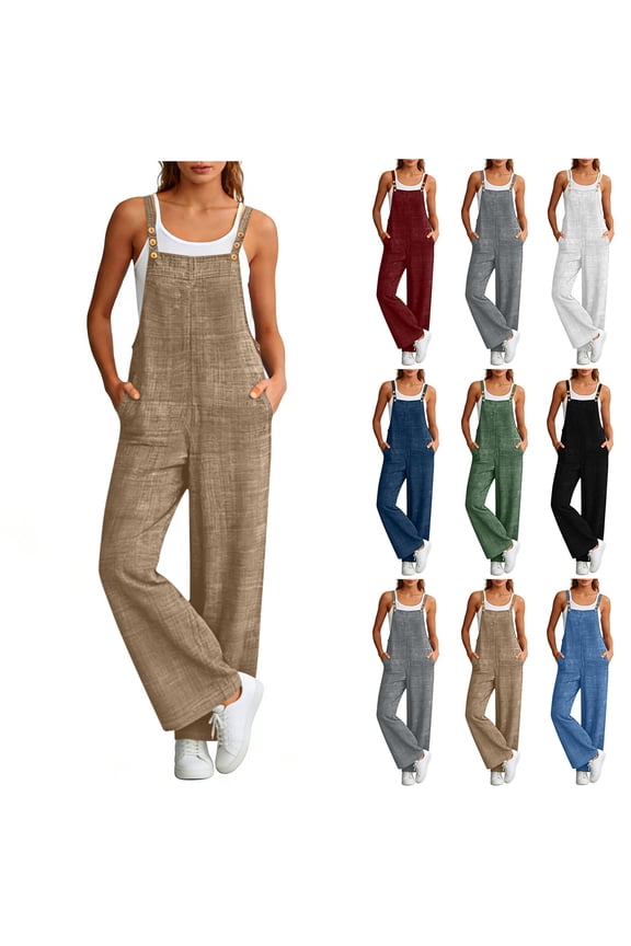 50% off Clear! 2024 Jumpsuits for Women Casual Oversize Sleeveless Overalls Jumpsuit Casual Plaid Print Summer Wide Leg Bib Pants Gift for Women On Sale