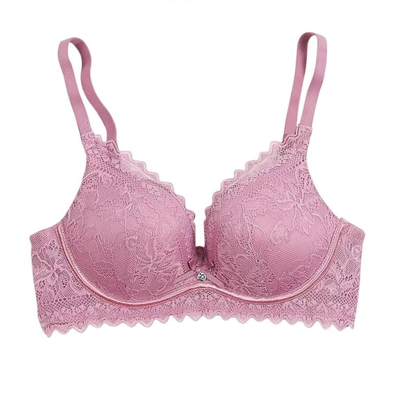 ATOYSOY Women's Everyday Bra Lace Mesh See Through Breathable Push Up Underwear Underwire Smoothing Comfort Bra Triangle Bralette Bra Deep V Pink 38/85