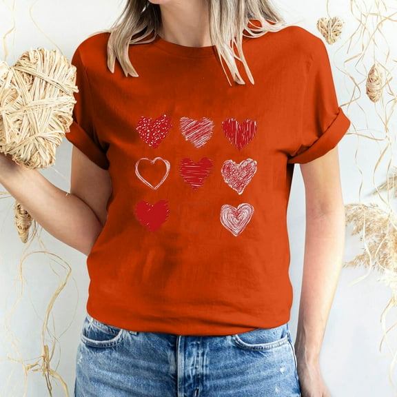 Compression Shirt Women Dgankt Women's Valentine's Day Short Sleeve T-Shirt Letter Printed Solid Color Tops Short Sleeve Round Neck Tops/Shirts