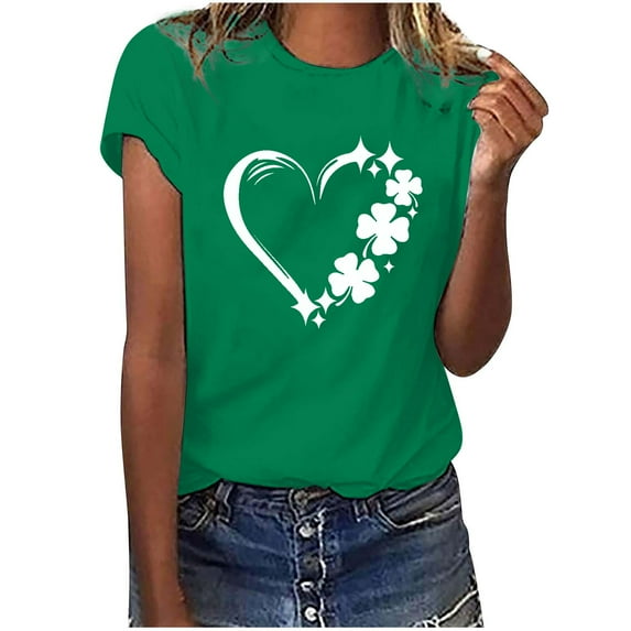 Crop Top Dgankt Women's St. Patrick's Day Short Sleeve T-Shirt Letter Printed Solid Color Tops Short Sleeve Crew Neck Shirts