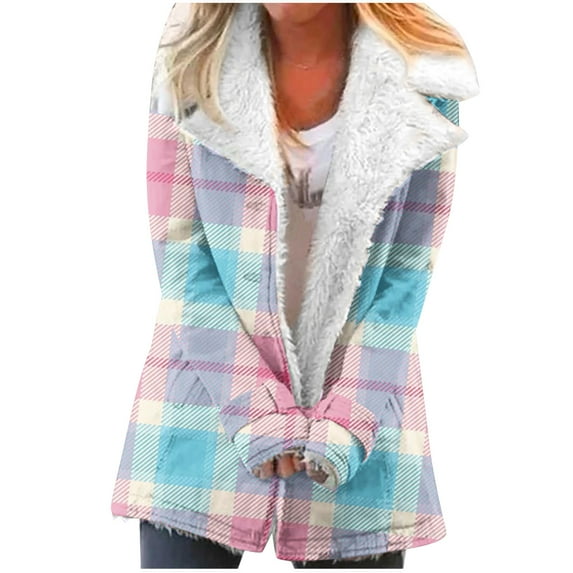 50% Off Clear!Fashion Oversize Winter Coats for Women, Women Plus Size Winter Warm Composite Plush Button Lapels Jacket Outwear Coat Deals Gift for Women