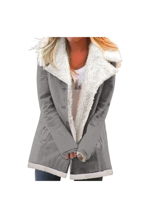 Fashion Oversize Winter Coats for Women, Women's Casual Winter Warm Composite Plush Button Lapels Jacket Outwear Long Sleeve Hoodless Coat Gift for Women