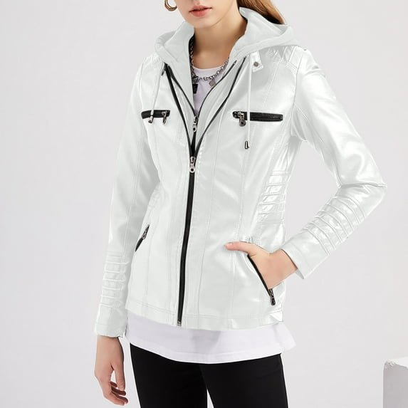 50% Off Clear!GaThRRgYP Leather Jackets for Women,Women's Solid Color Long Sleeved Leather Jacket Zippered Jacket Pocket Women's Spring Short Jacket Clearance