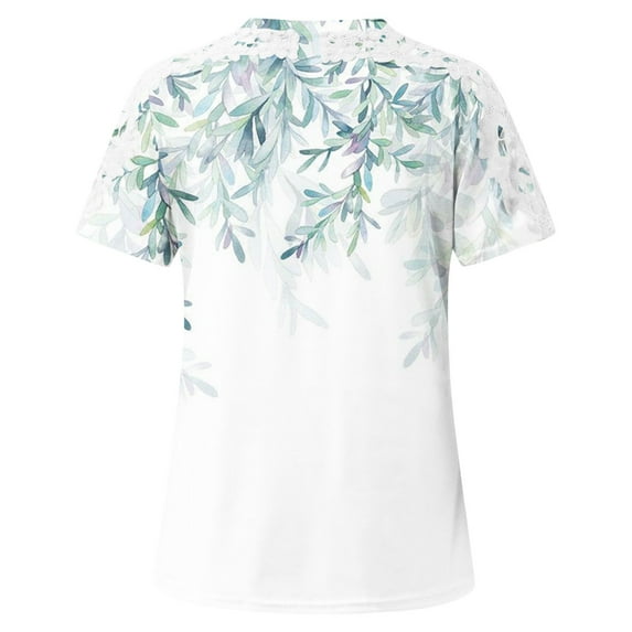 GaThRRgYP Spring Tops for Women 2025,Dressy Blouses for Women,Women Printing Round-Neck Lace Hollow Out Short Sleeve Pullover Slimming Blouse T-Shirt Tops