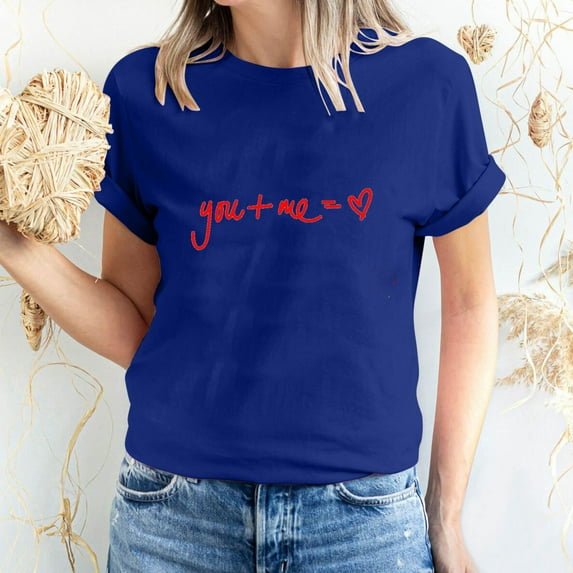 Going Out Tops for Women Dgankt Women's Valentine's Day Short Sleeve Monogram Printed Solid Color Top Short Sleeve Crew Neck Top/Shirt