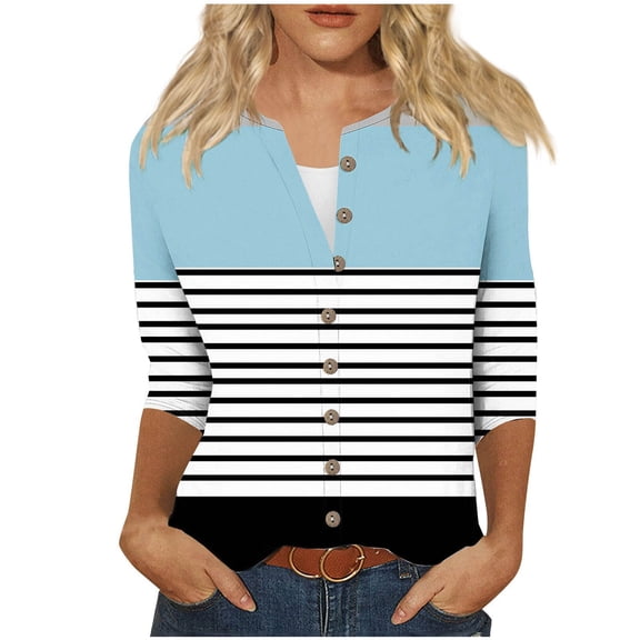 HAPIMO Women's Fashion Shirts V-Neck Pullover Long Sleeve Blouse Classic Solid Color Button Chiffon Tops Cozy Casual Sweatshirt T-Shirt Clothes for Women