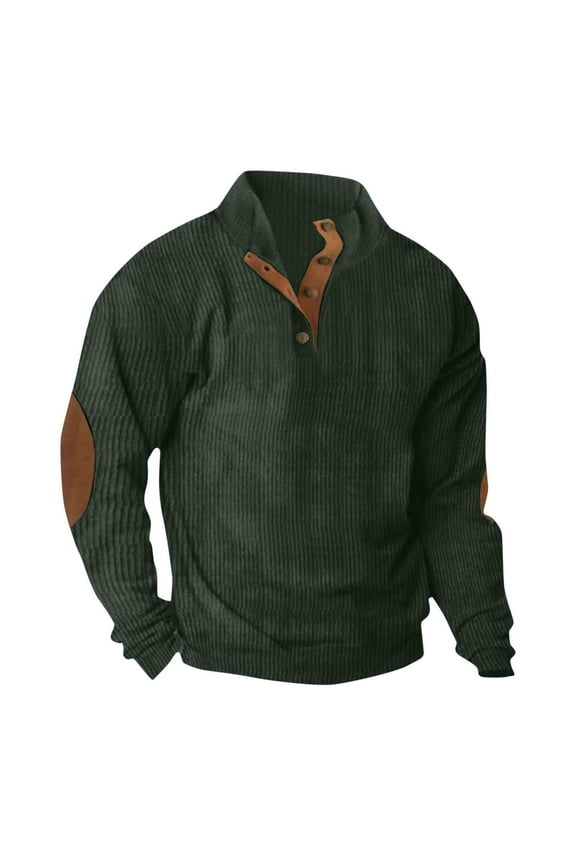 Loose Pullover Sweater for Men Fashion Casual Long Sleeve Work Outwear Solid Color Patchwork Comfy Daily Stand Collar Button Fall Winter Holiday Green XL