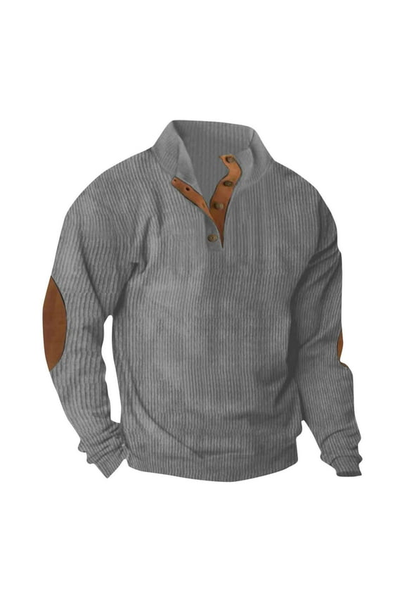 Loose Pullover Sweater for Men Fashion Casual Long Sleeve Work Outwear Solid Color Patchwork Comfy Daily Stand Collar Button Fall Winter Holiday Gray XXL