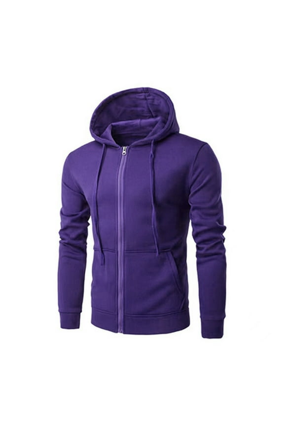 Men's Sweater Coat Western Hooded Drawstring Cardigan Solid Patchwork Pocket Jackets Casual Autumn Winter Zipper Up Sports Long Sleeve Outwear Purple XL