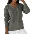 thumbnail image 1 of HAPIMO Oversized Sweaters for Women Deep V Neck Long Sleeve Cable Knit Sweater Loose Jumper Tunic Pullover Tops Teen Girls Clothes Gray XXXL, 1 of 8