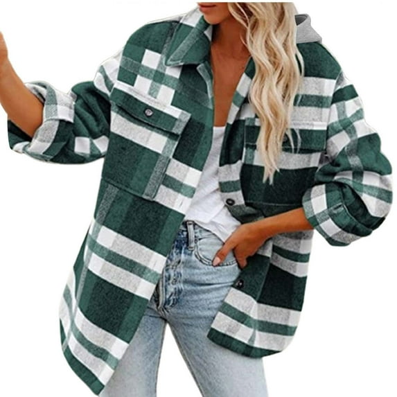 50% off Clear! HAPIMO Savings Shacket Jackets for Women Womens Lapel Bust Pocket Outwear Casual Comfy Plaid Print Button Down Jacket Girls Fall Fashion Tops Long Sleeve Green L