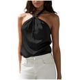 thumbnail image 1 of HAPIMO Women's Fashion Satin Tank Tops Clothes for Girls Boho Floral Print Tops Sleeveless Tees Pleat Flowy Tunic Blouses Halter Neck T-shirt Black L, 1 of 6