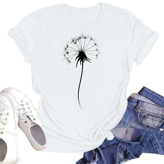 NAMTYQX Cute Tops for Women Light Fashion Baggy Short Sleeve Patterned Breathable Plus Size Round Neck Gemustert Spring Tops for Women 2025 White Size 2XL