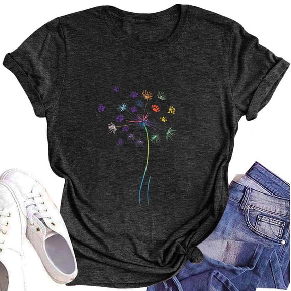 NAMTYQX Graphic Tees Print Lightweight Plus Size Muster Loose Fit Trending Crewneck Short Sleeve Soft Oversized Graphic Tees for Women Black Size L