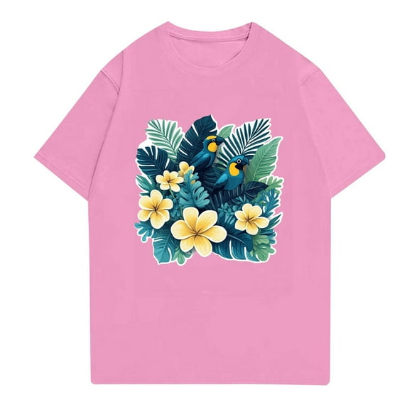 NAMTYQX Hawaiian Shirts for Men Lounges Elastic Short Sleeved Patterned Plus Size Casual Baggy Crew Neck Stretchy Lightweight Mens T-Shirts Pink Size L