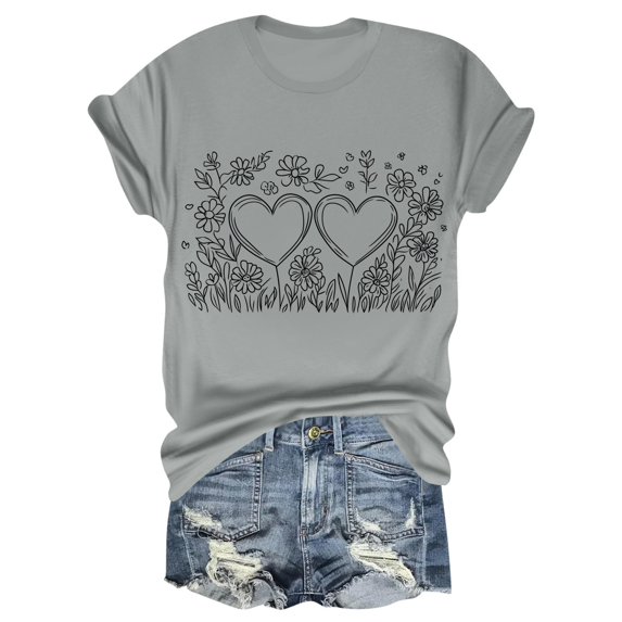 NAMTYQX Hawaiian Shirts for Women Short Sleeve Airoft Gemusterte Pattern Scoop Neck Plus Size Slack Stretchy Stylish Womens Tops Dressy Casual Gray Size S