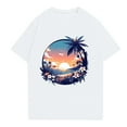 thumbnail image 1 of NAMTYQX Mens Hawaiian Shirts Short Sleeve Plus Size Casual Cool Boho Loose Elasticated Crew Neck Light Patterned Short Sleeve Mens T Shirts White Size 3XL, 1 of 3