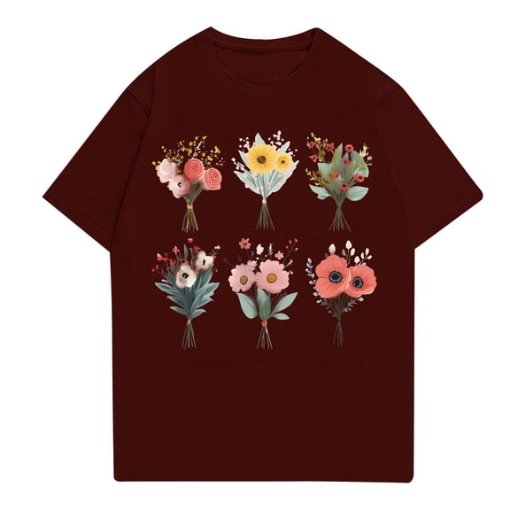 NAMTYQX Plus Size Tops for Women Boxy Fit Trendy mit Print Breathable Short Sleeve Plus Size Graphic Light Crew Neck Short Sleeve Shirts for Women Wine Size XL