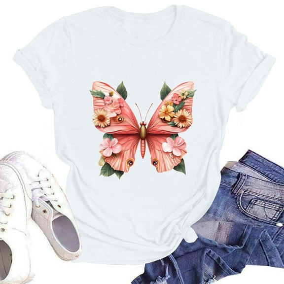 NAMTYQX Plus Size Tops for Women Short Sleeve Patterned Comfy Crew Neck Plus Size Stretch Bedrucken Cute Cool Women's Summer Tops White Size XL